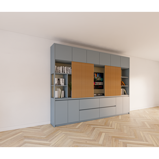 123schrank Fächerschrank Maputo - 320x40x240H cm - Eichenpaneele - Push-to-open-Türen - schlichte Ausführung