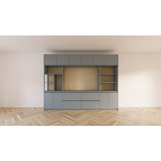 123schrank Fächerschrank Maputo - 320x40x240H cm - Eichenpaneele - Push-to-open-Türen - schlichte Ausführung