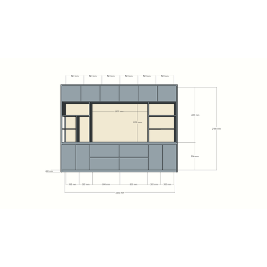 123schrank Fächerschrank Maputo - 320x40x240H cm - Eichenpaneele - Push-to-open-Türen - schlichte Ausführung