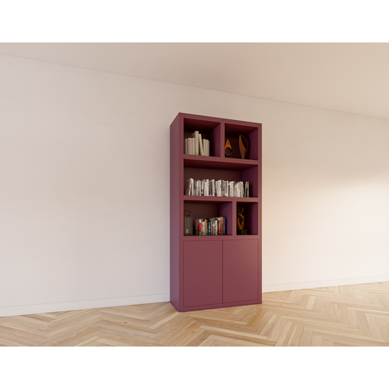 123schrank Bücherregal Morella - 100x40x210H cm - push-to-open Türen - offene Regale