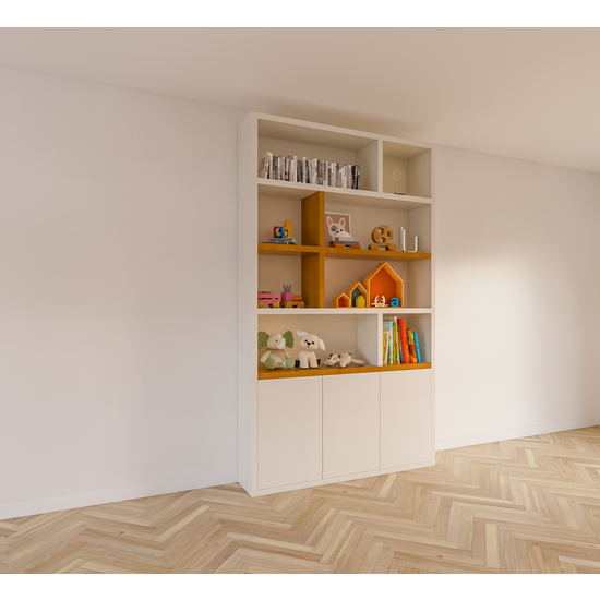 123schrank Kommode Brunei - 150x30x250H cm - push-to-open Türen - mit Eichenholzeinlegeböden - schlichte Ausführung