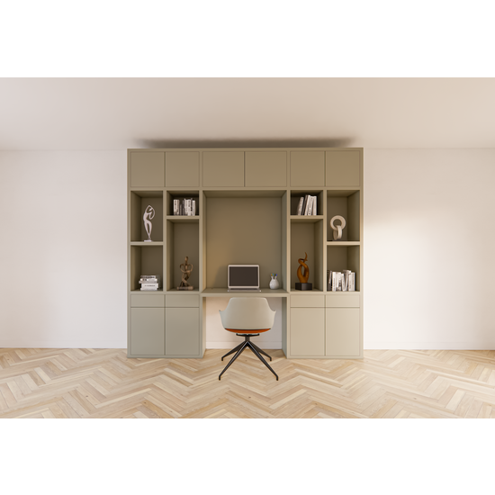 123schrank Chauny Schreibtischschrank - 280x40x250H cm - Push-to-Open-Türen - Push-to-Open-Schubladen - 4cm Fachbodenstärke - glatte Oberfläche