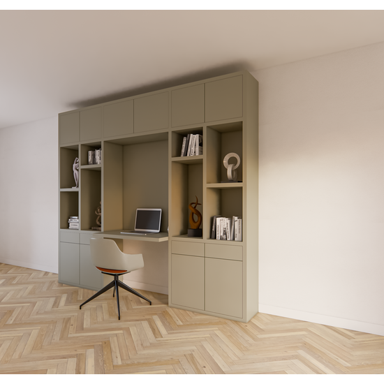 123schrank Chauny Schreibtischschrank - 280x40x250H cm - Push-to-Open-Türen - Push-to-Open-Schubladen - 4cm Fachbodenstärke - glatte Oberfläche