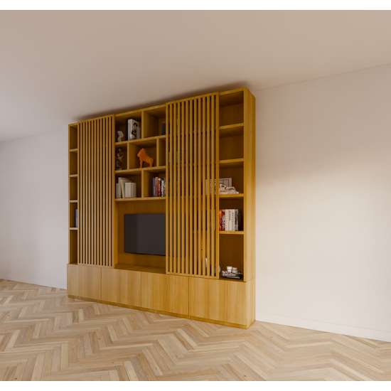 123schrank TV-Schrank Pinoso - 260x40x255H cm - Eiche - Paneeltüren - offene Einlegeböden - schlichte Ausführung