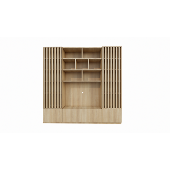 123schrank TV-Schrank Pinoso - 260x40x255H cm - Eiche - Paneeltüren - offene Einlegeböden - schlichte Ausführung