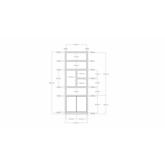 123schrank Regal Rockford 02 - 90x32x250H cm - push to open Türen - offene Regale - glatte Oberfläche