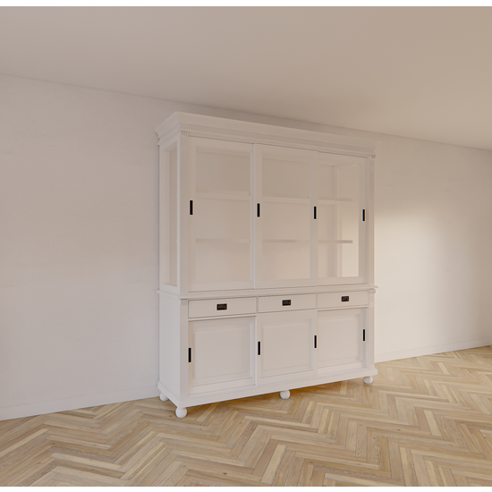 123schrank Buffetschrank Kiel - 200x50x230H cm - Schiebetüren - mit Glas - auf Kugelfüßen