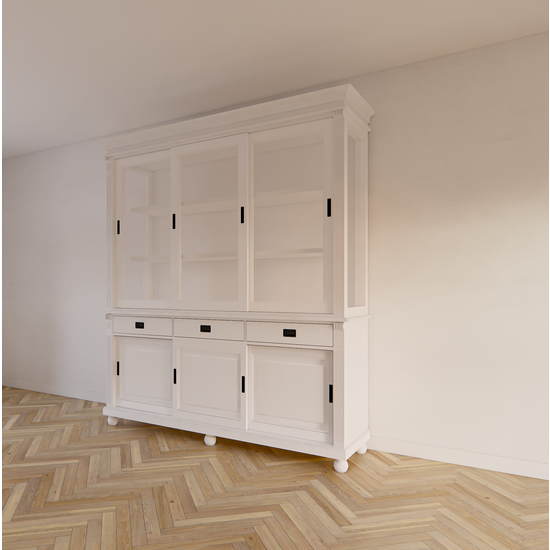 123schrank Buffetschrank Kiel - 200x50x230H cm - Schiebetüren - mit Glas - auf Kugelfüßen