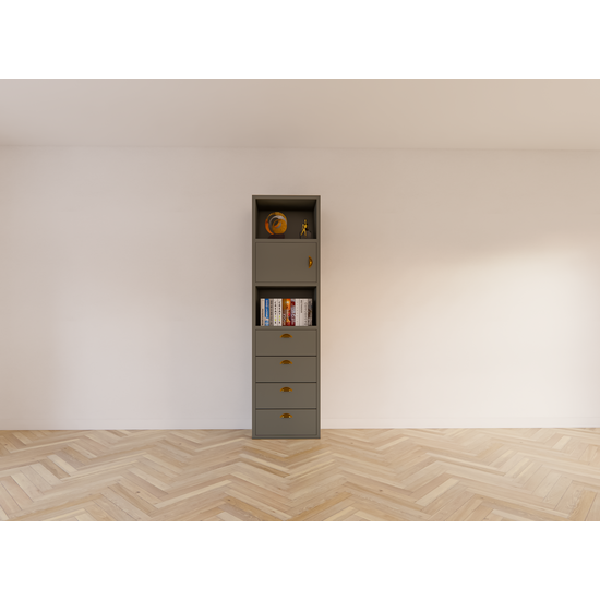 123schrank Kommode Graz - 58x34x207H cm - Soft-Close-Schubladen - offene Fächer - Tür