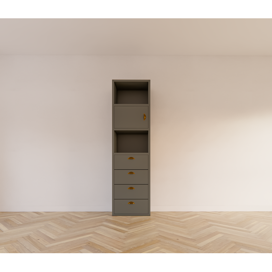 123schrank Kommode Graz - 58x34x207H cm - Soft-Close-Schubladen - offene Fächer - Tür