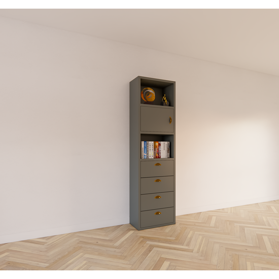 123schrank Kommode Graz - 58x34x207H cm - Soft-Close-Schubladen - offene Fächer - Tür