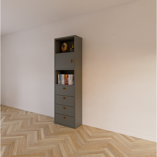 123schrank Kommode Graz - 58x34x207H cm - Soft-Close-Schubladen - offene Fächer - Tür