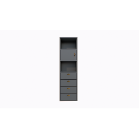 123schrank Kommode Graz - 58x34x207H cm - Soft-Close-Schubladen - offene Fächer - Tür