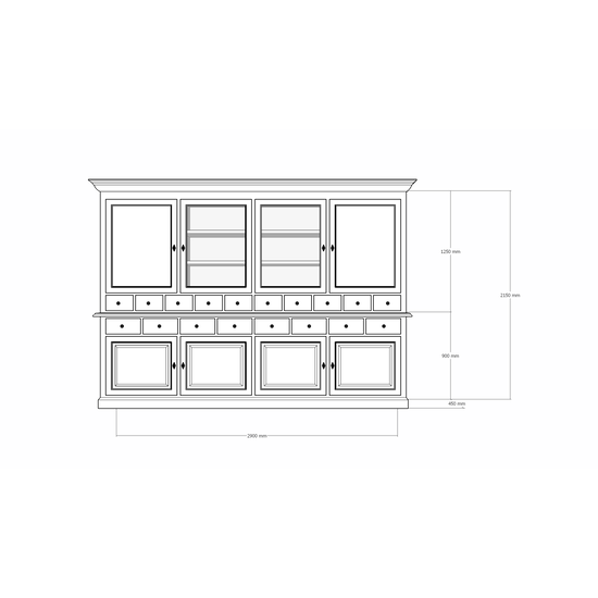 123schrank Buffetschrank Santa Monica - 290x45x215H cm - Flügeltüren - Soft-Close-Schubladen