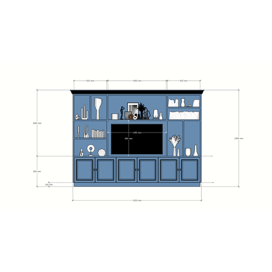 123schrank TV-Schrank Nara 02 - 320x35/45x240H cm - Flügeltüren - offene Fächer