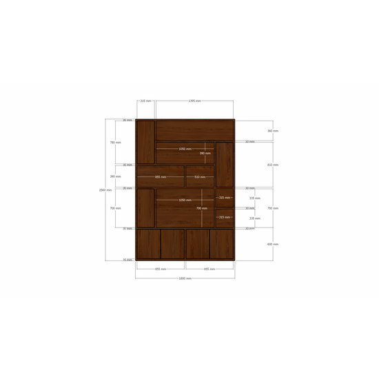 123schrank Fächerschrank Marrakesch - 180c40x256H cm - Push-to-Open-Türen - Eiche-Dekor - schlichte Ausführung - offene Fächer