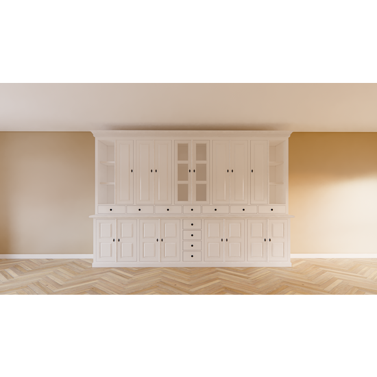 123schrank Buffetschrank Sligo - 360x50x250H cm - geschlossene Türen - Glastüren - offene Regale