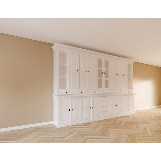 123schrank Buffetschrank Sligo - 360x50x250H cm - geschlossene Türen - Glastüren - offene Regale