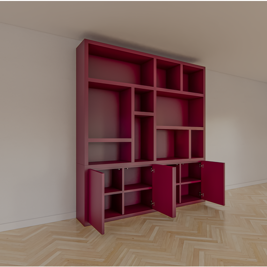 123schrank Sideboard Singapur - 220x40x245H cm - offene Einlegeböden - Türen zum Aufschieben - schlichtes Design