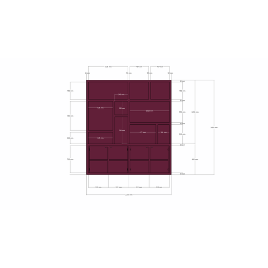 123schrank Sideboard Singapur - 220x40x245H cm - offene Einlegeböden - Türen zum Aufschieben - schlichtes Design