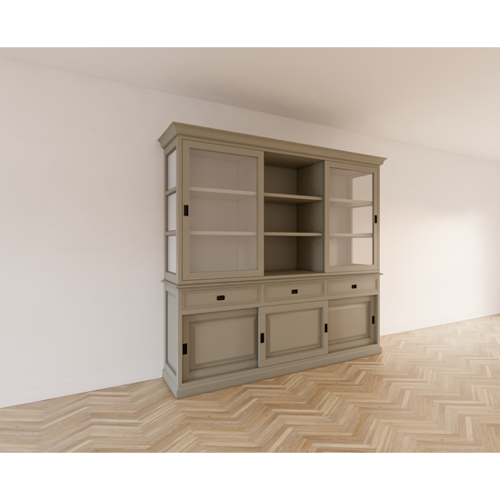 123schrank Buffetschrank Manisa - 220x53x218H - Schiebetüren - Soft-Close-Schubladen - Landhausstil