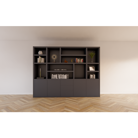 123schrank Tolosa Fächerschrank - 290x46x240H cm - offene Fächer - schlankes Design - push-to-open Schubladen und Türen