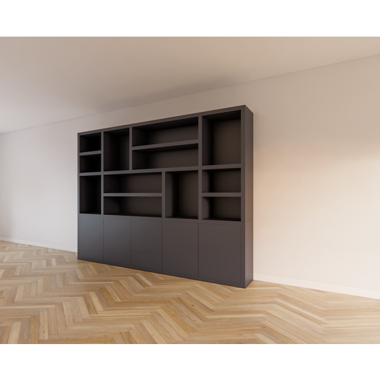 123schrank Tolosa Fächerschrank - 290x46x240H cm - offene Fächer - schlankes Design - push-to-open Schubladen und Türen