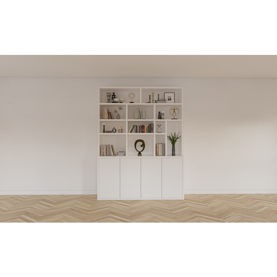 123schrank Kingbridge Regal - 200x35/45x262H cm - offene Regale - Push-to-Open-Türen - schlichte Ausführung