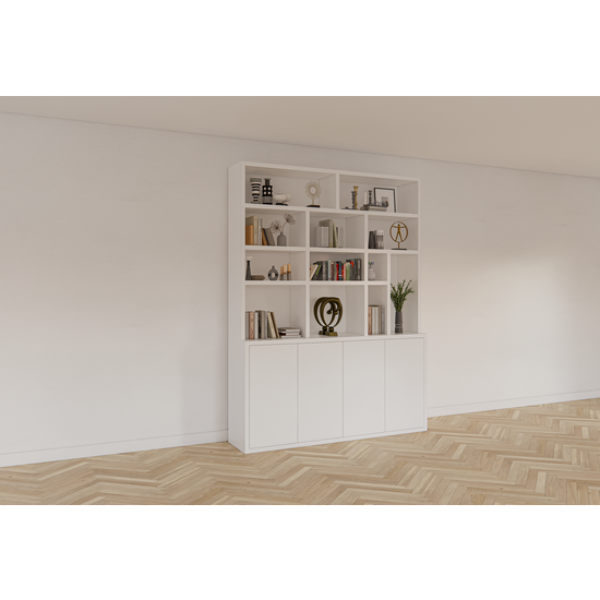 123schrank Kingbridge Regal - 200x35/45x262H cm - offene Regale - Push-to-Open-Türen - schlichte Ausführung