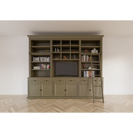 123schrank TV Bücherregal Die Kronenbibliothek - 290x46/55x240H cm - TV-Fach - Landhausstil