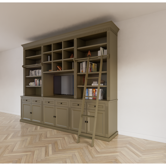 123schrank TV Bücherregal Die Kronenbibliothek - 290x46/55x240H cm - TV-Fach - Landhausstil