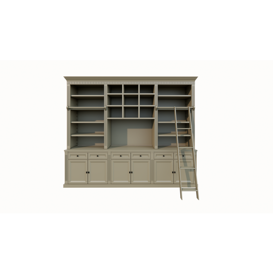 123schrank TV Bücherregal Die Kronenbibliothek - 290x46/55x240H cm - TV-Fach - Landhausstil