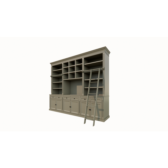 123schrank TV Bücherregal Die Kronenbibliothek - 290x46/55x240H cm - TV-Fach - Landhausstil