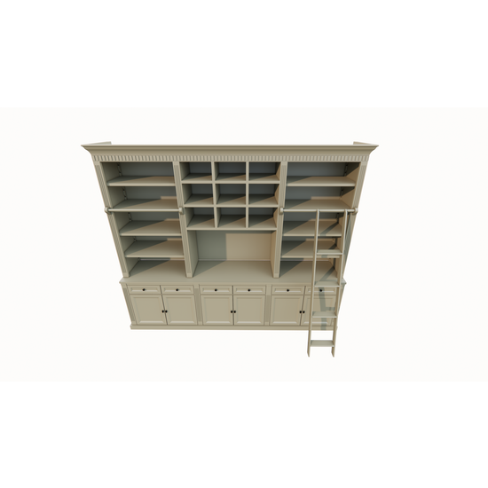 123schrank TV Bücherregal Die Kronenbibliothek - 290x46/55x240H cm - TV-Fach - Landhausstil