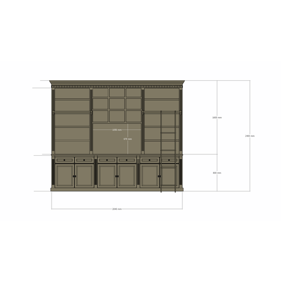 123schrank TV Bücherregal Die Kronenbibliothek - 290x46/55x240H cm - TV-Fach - Landhausstil