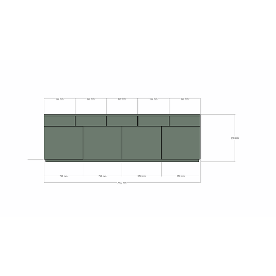 123schrank Cosenza Sideboard - 300x40x90H cm - Schubladen und Türen mit Push-to-Open-Funktion