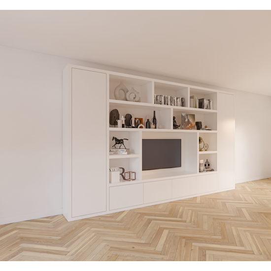 123schrank Kommode Austin - 400x40x240H cm - schlankes Design - geschlossene push-to-open Türen - offene Einlegeböden