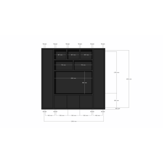 123schrank Eckschrank Austin - 250x40x240H cm - offene Einlegeböden - Push-to-open-Türen - schlankes Design