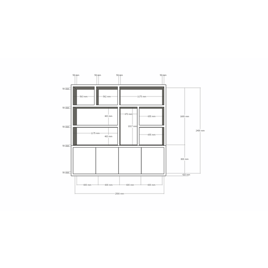123schrank Fächerschrank Noale - 250x42x240H cm - Push-to-open-Türen - 5cm Fachbodenstärke - schlankes Design