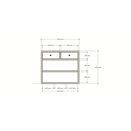 123schrank Arbeitsplatte Split - 145x35x125H cm - Schubladen mit Soft-Close - offene Fächer