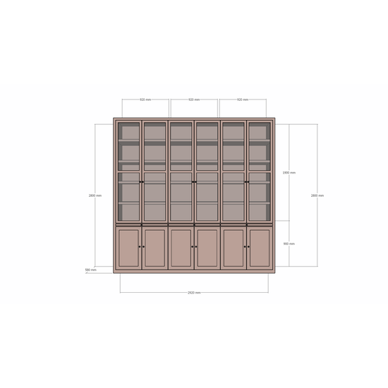 123schrank Vitrine Theo-Bert - 292x58x280H cm - Flügeltüren - ausziehbare Fachböden