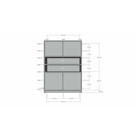123schrank Fächerschrank Mende - 145x55x200H cm - push-to-open Türen - offenes Fach