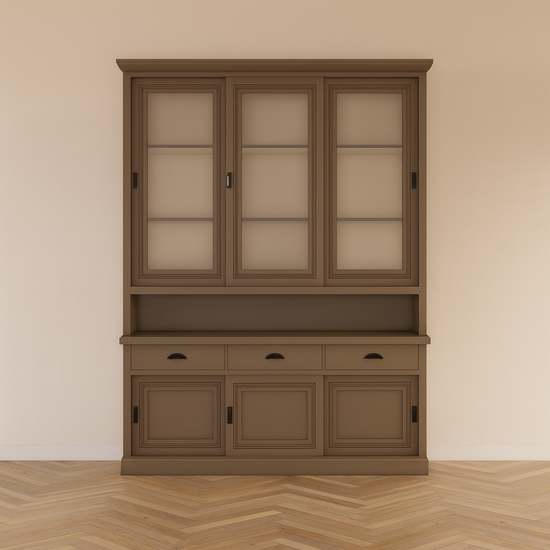 123schrank Buffetschrank Anafi - 210x47x250H cm - Schiebetüren - Soft-Close-Schubladen - offenes Fach