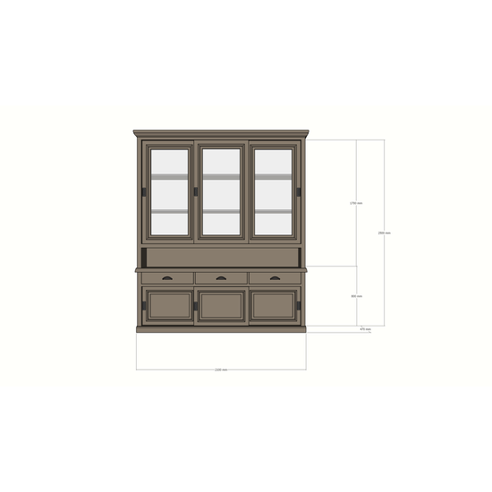 123schrank Buffetschrank Anafi - 210x47x250H cm - Schiebetüren - Soft-Close-Schubladen - offenes Fach