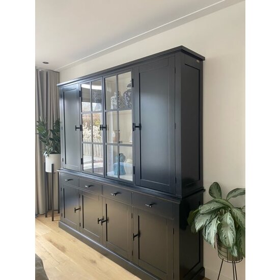 123schrank Buffetschrank Montana 05 - 220x46x220H cm - geschlossene Türen - 2 Stahltüren - schlichtes Design - schwarze Griffe - 4 Soft-Close-Schubladen