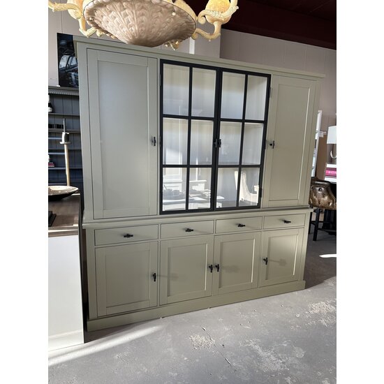 123schrank Buffetschrank Montana 05 - 220x46x220H cm - geschlossene Türen - 2 Stahltüren - schlichtes Design - schwarze Griffe - 4 Soft-Close-Schubladen