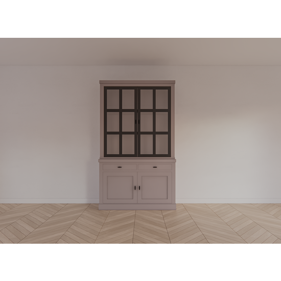 123schrank Buffetschrank Montana 01 - 130x46x220H cm - 2 Stahltüren - schlankes Design - schwarze Griffe - 2 Schubladen mit Soft Close