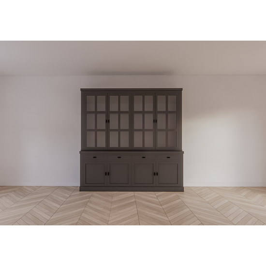 123schrank Buffetschrank Montana 04 - 220x46x220H cm - 4 Stahltüren - schlankes Design - schwarze Griffe - 4 Schubladen mit Soft Close