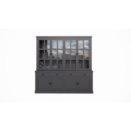 123schrank Buffetschrank Montana 04 - 220x46x220H cm - 4 Stahltüren - schlankes Design - schwarze Griffe - 4 Schubladen mit Soft Close