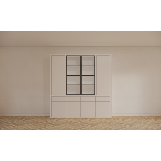 123schrank Milazzo Vitrine - 240x40x250H cm - push to open Türen - Glastüren aus Stahl - glatte Oberfläche